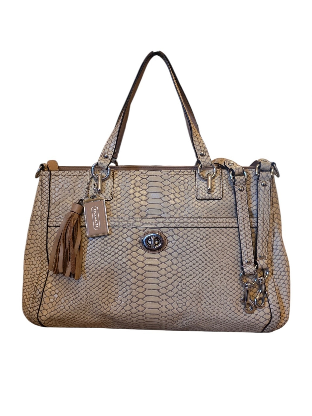 COACH PARK PYTHON CARRYALL-Embossed Leather Tote with Tassel